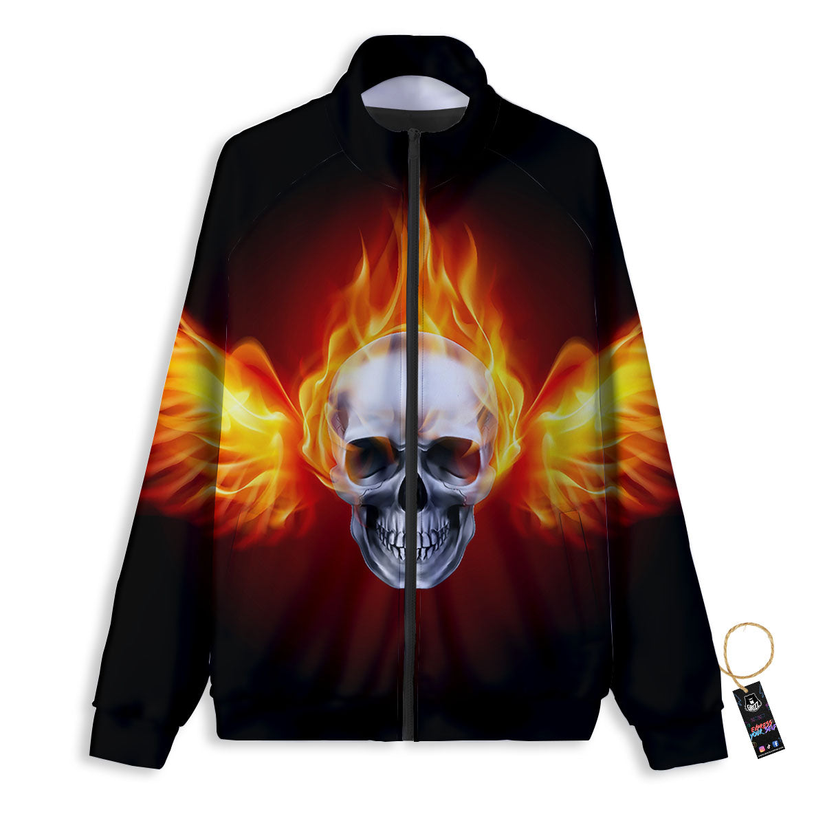 Fire Wings With Flaming Skull Print Track Jacket-grizzshop