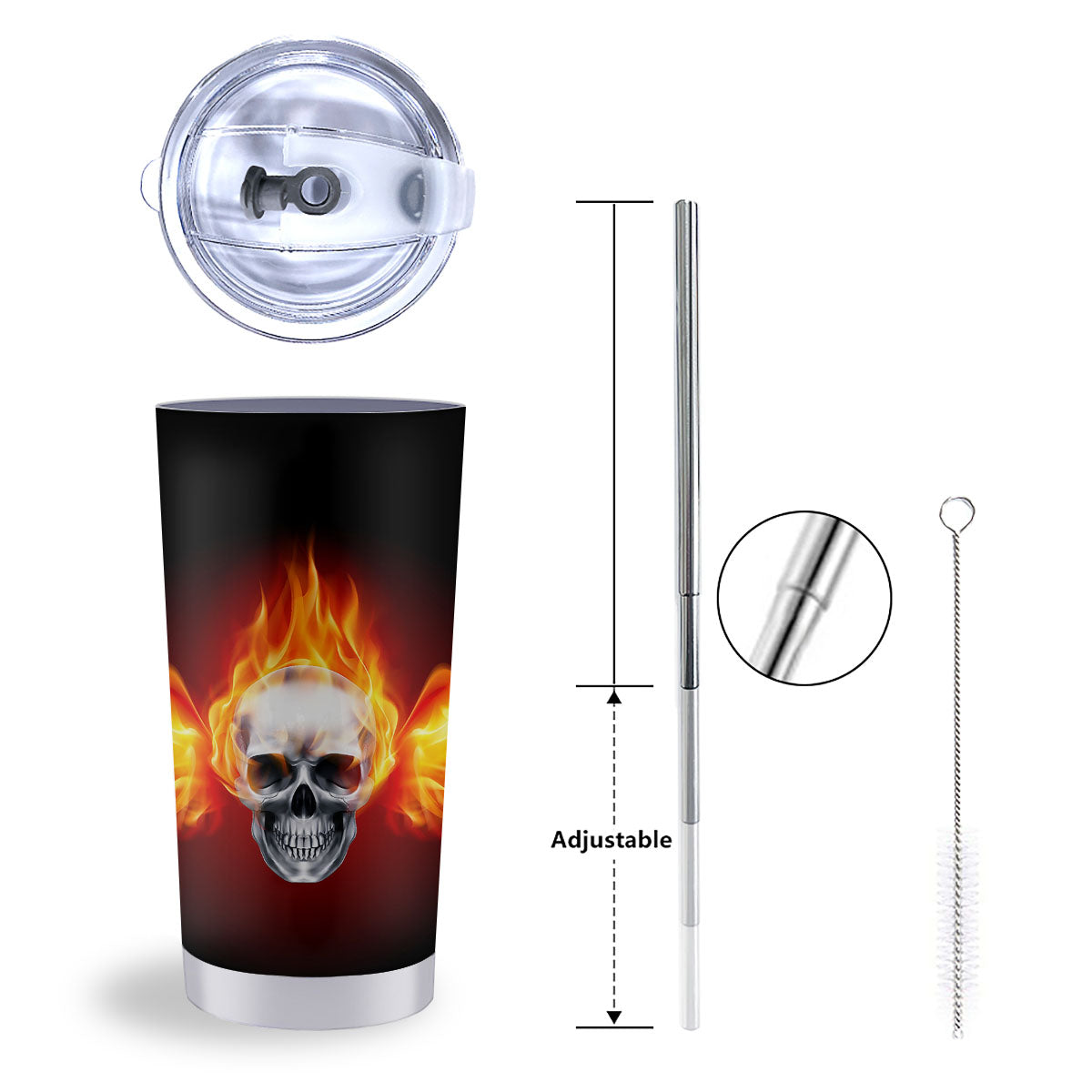 Fire Wings With Flaming Skull Print Tumbler-grizzshop