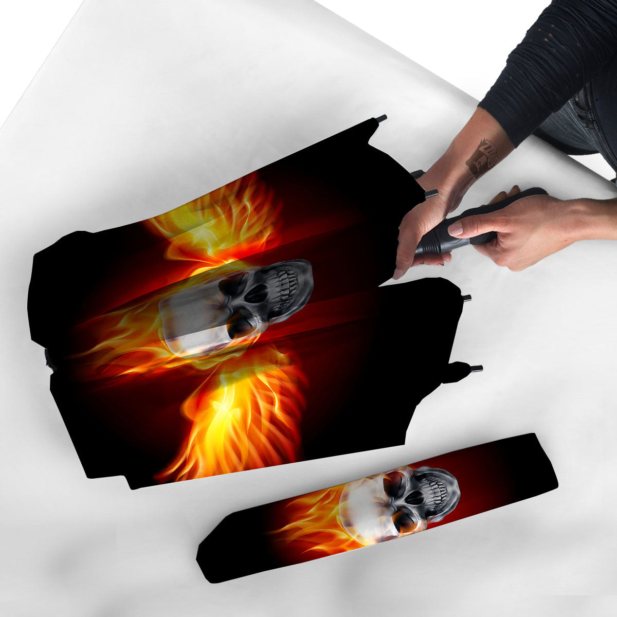 Fire Wings With Flaming Skull Print Umbrella-grizzshop