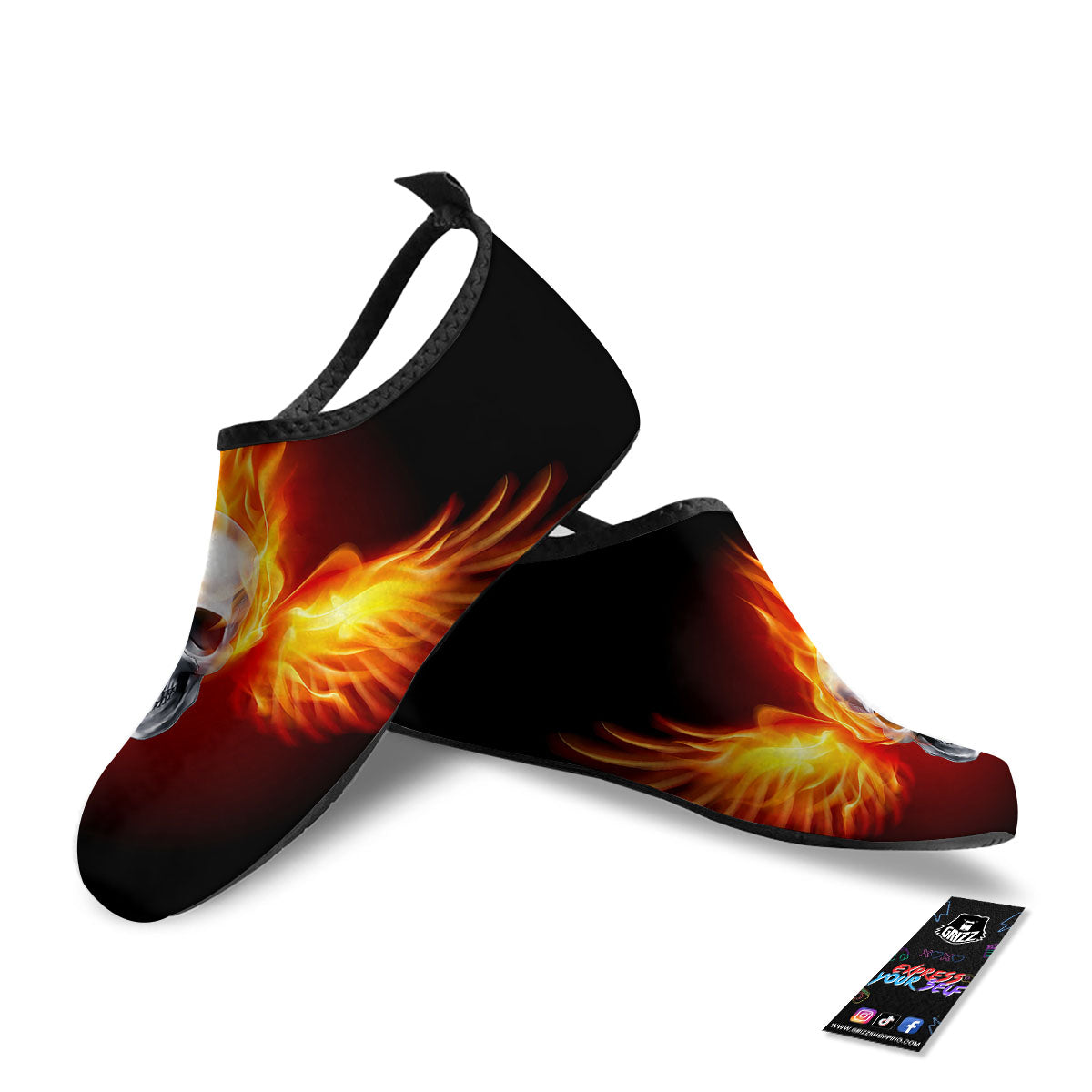 Fire Wings With Flaming Skull Print Water Shoes-grizzshop