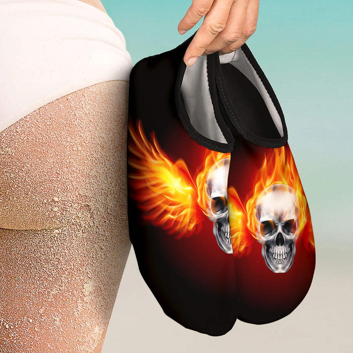 Fire Wings With Flaming Skull Print Water Shoes-grizzshop