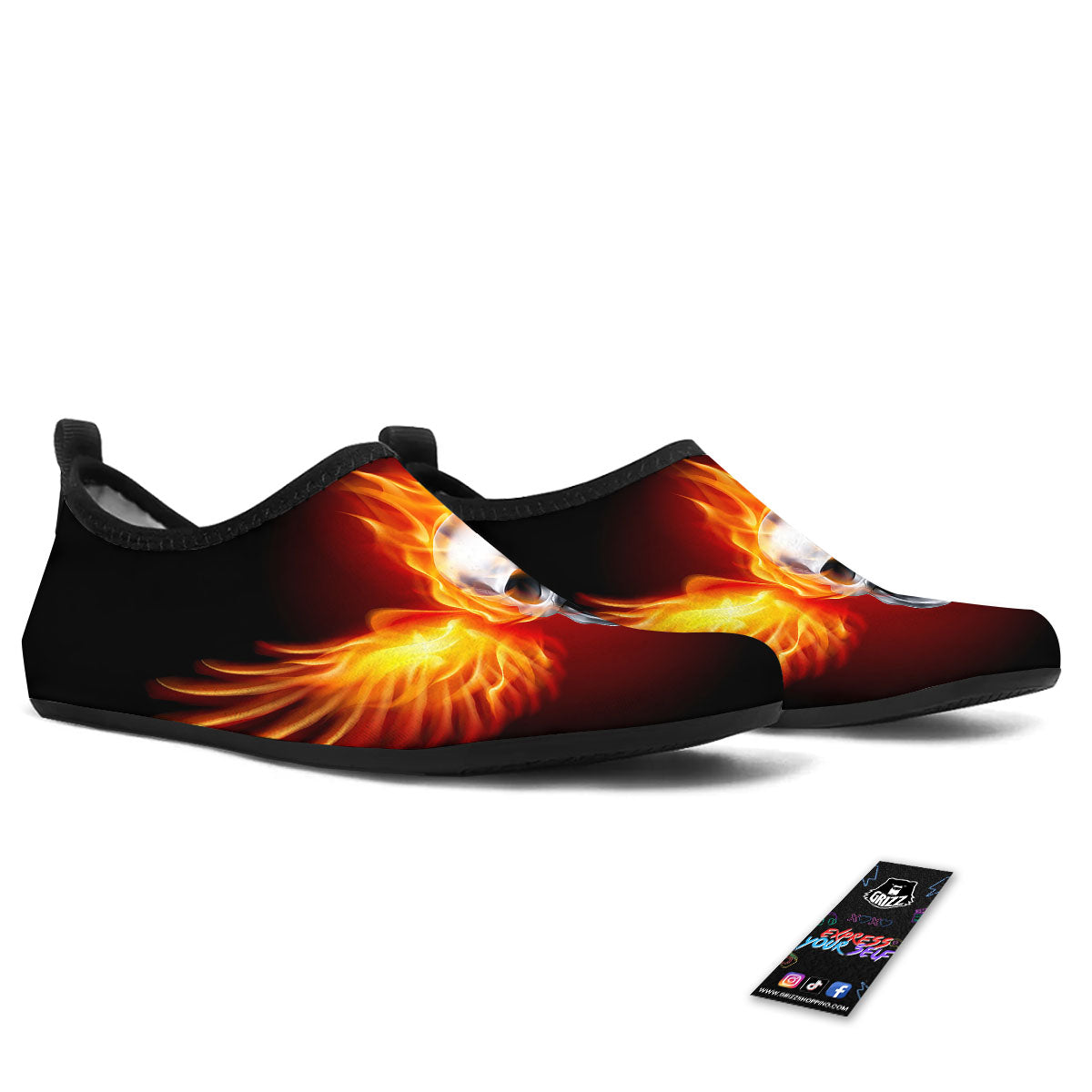 Fire Wings With Flaming Skull Print Water Shoes-grizzshop