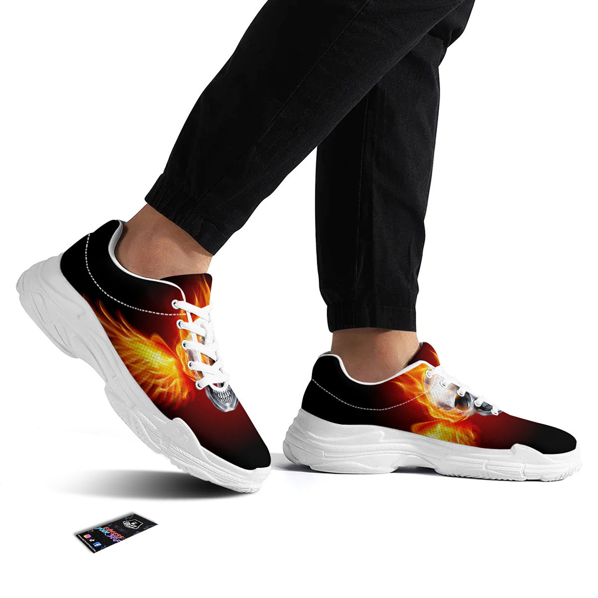 Fire Wings With Flaming Skull Print White Chunky Shoes-grizzshop