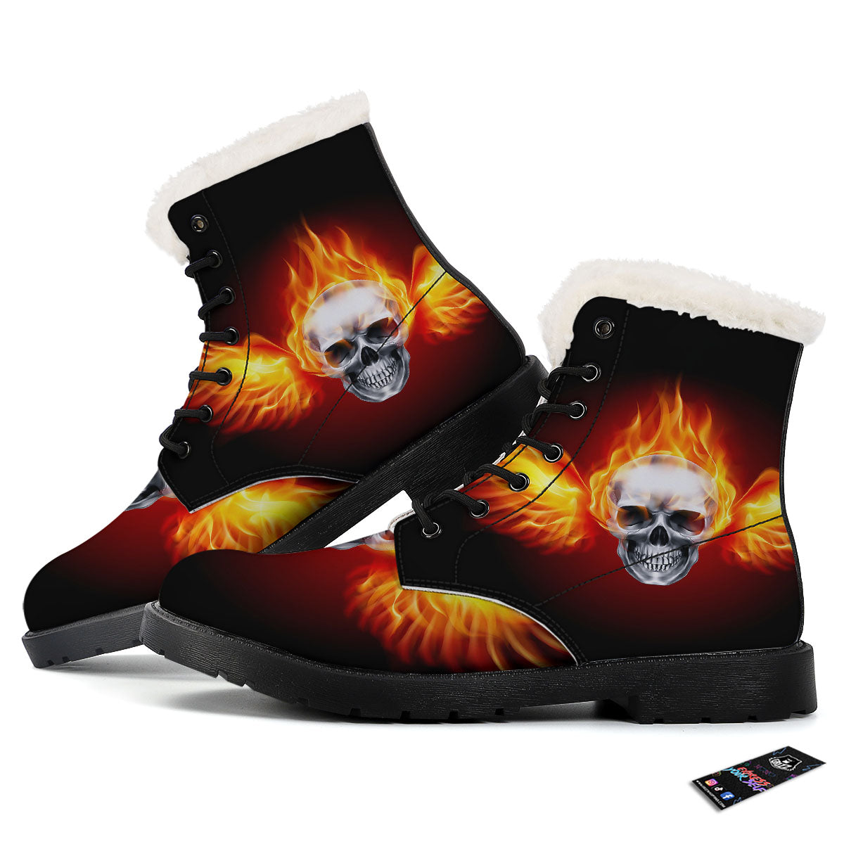 Fire Wings With Flaming Skull Print Winter Boots-grizzshop