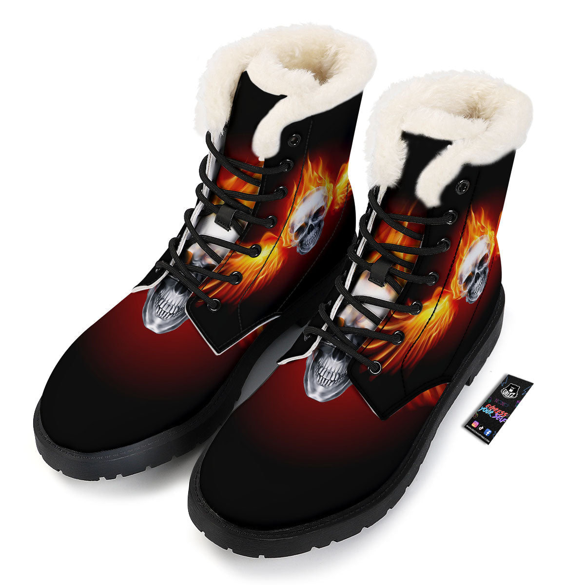 Fire Wings With Flaming Skull Print Winter Boots-grizzshop