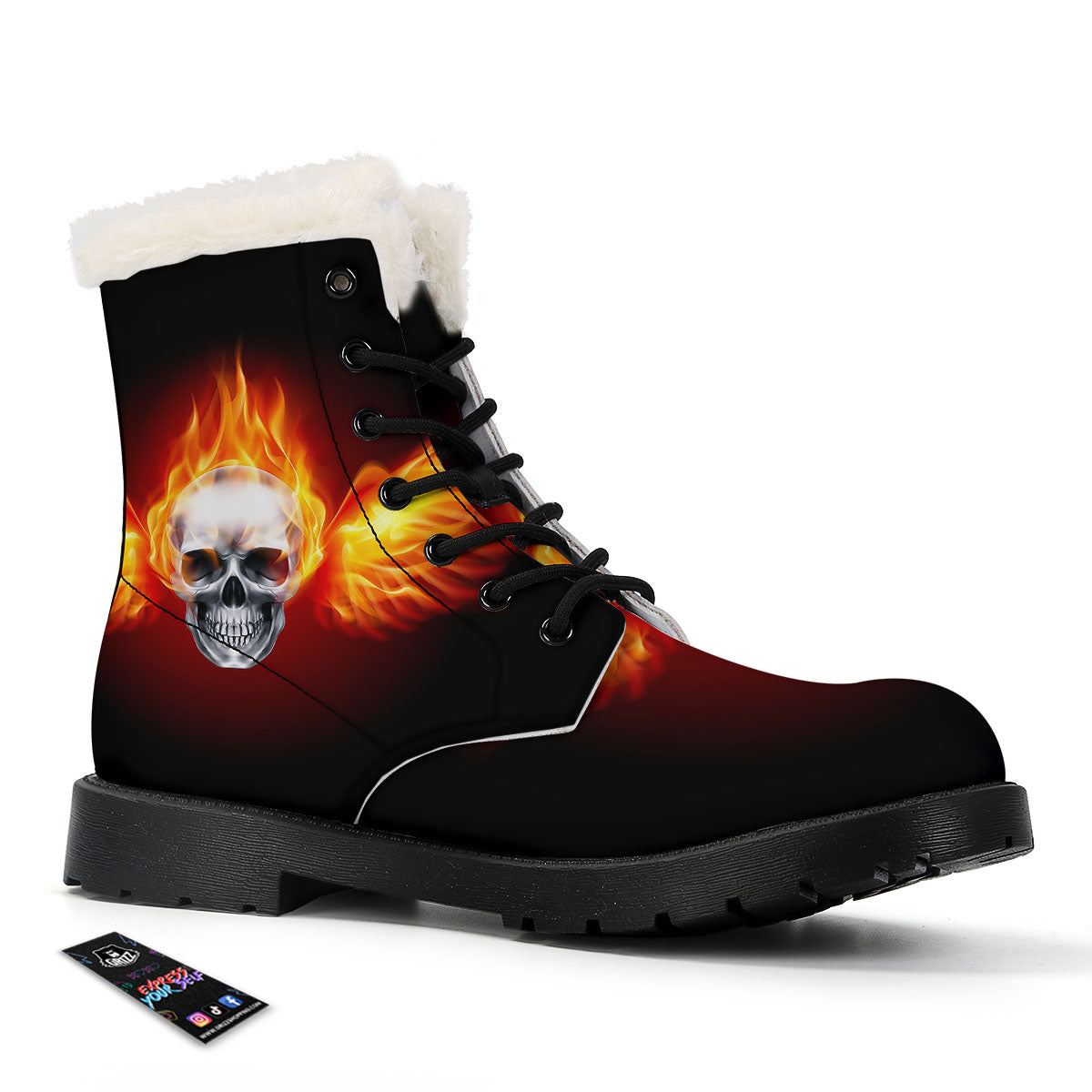 Fire Wings With Flaming Skull Print Winter Boots-grizzshop