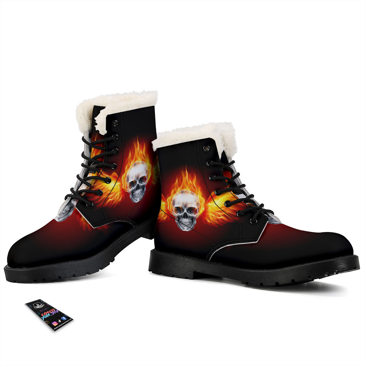 Fire Wings With Flaming Skull Print Winter Boots-grizzshop