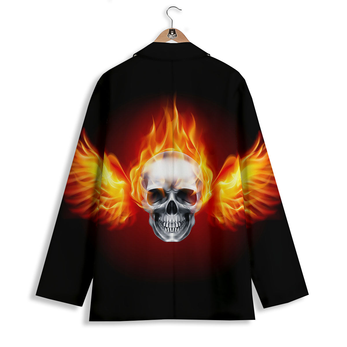 Fire Wings With Flaming Skull Print Women's Blazer-grizzshop
