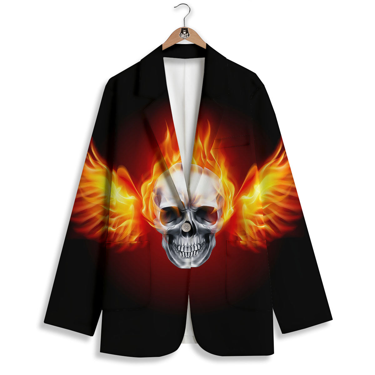 Fire Wings With Flaming Skull Print Women's Blazer-grizzshop