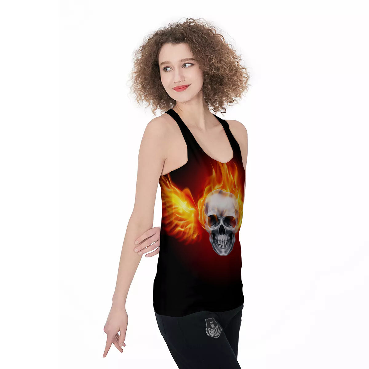 Fire Wings With Flaming Skull Print Women's Racerback Tank Top-grizzshop