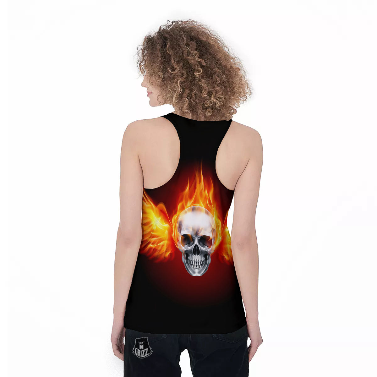 Fire Wings With Flaming Skull Print Women's Racerback Tank Top-grizzshop