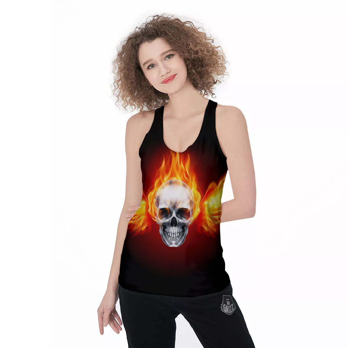 Fire Wings With Flaming Skull Print Women's Racerback Tank Top-grizzshop