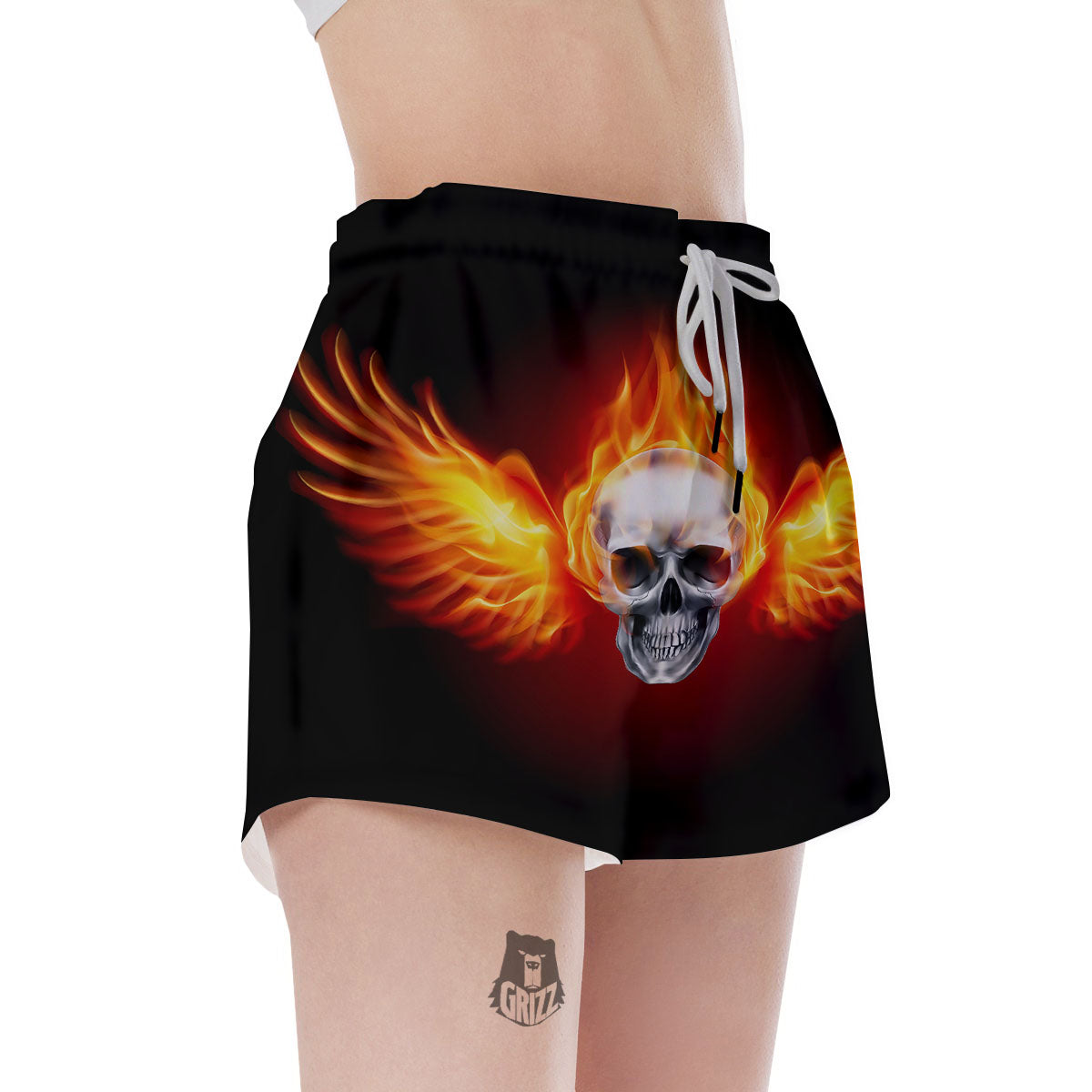 Fire Wings With Flaming Skull Print Women's Shorts-grizzshop