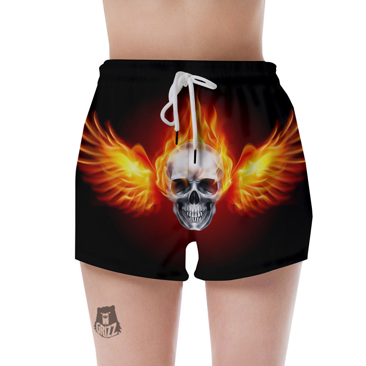 Fire Wings With Flaming Skull Print Women's Shorts-grizzshop