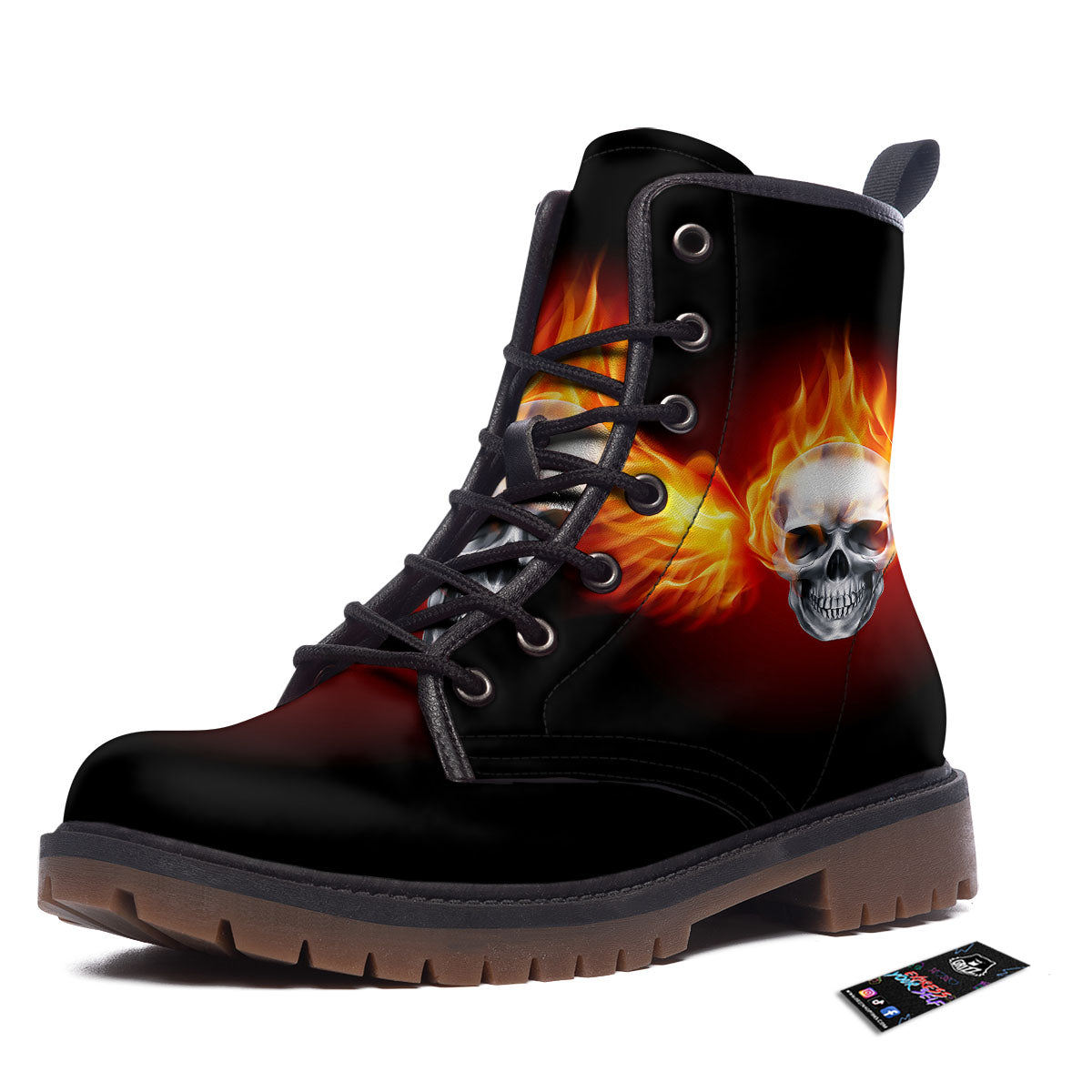 Fire Wings With Flaming Skull Print Work Boots-grizzshop