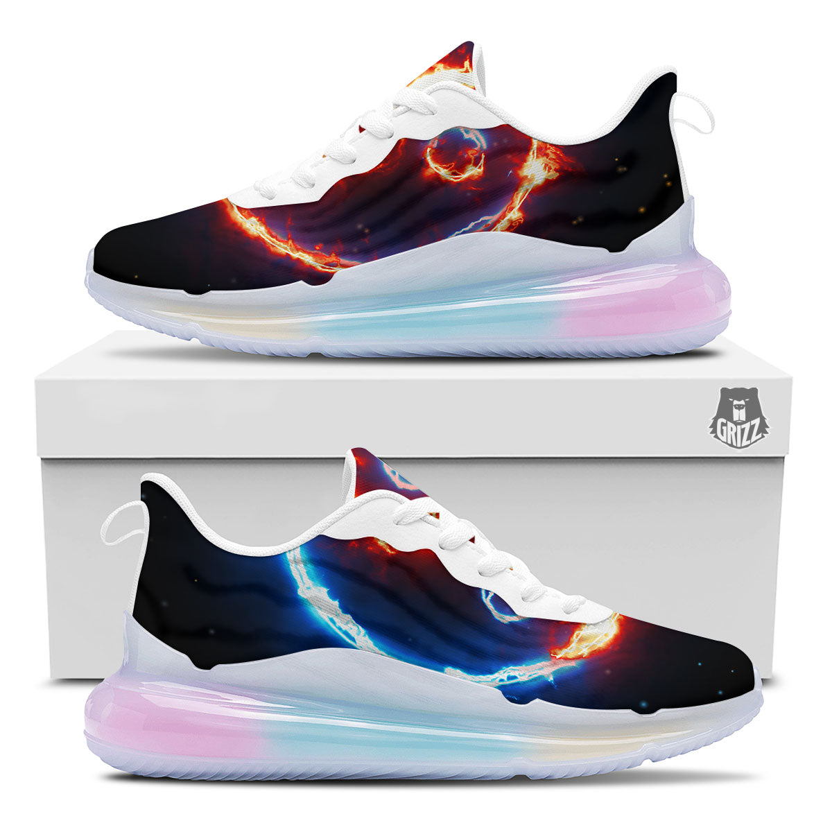 Fire Yin Yang Blue And Red Print Running Sneakers-grizzshop
