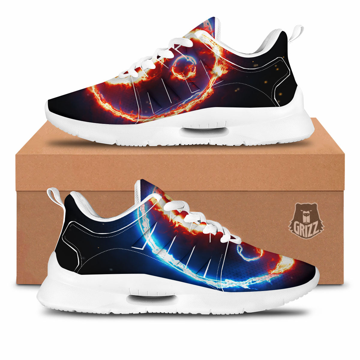 Fire Yin Yang Blue And Red Print Tennis Shoes-grizzshop