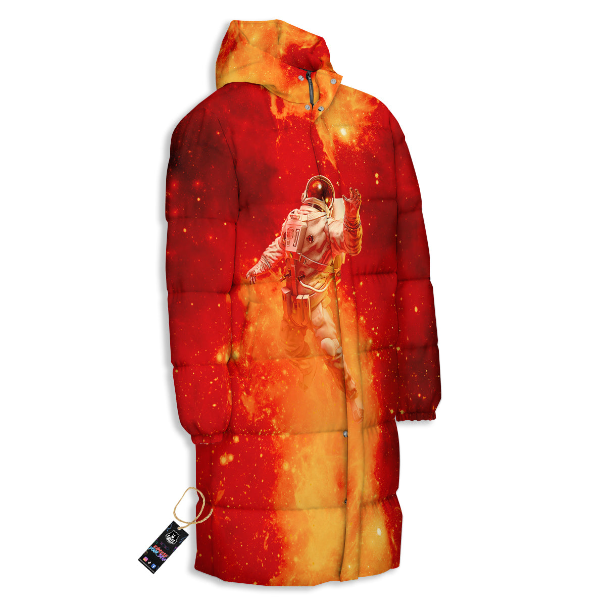 Fire Astronaut Print Long Down Jacket