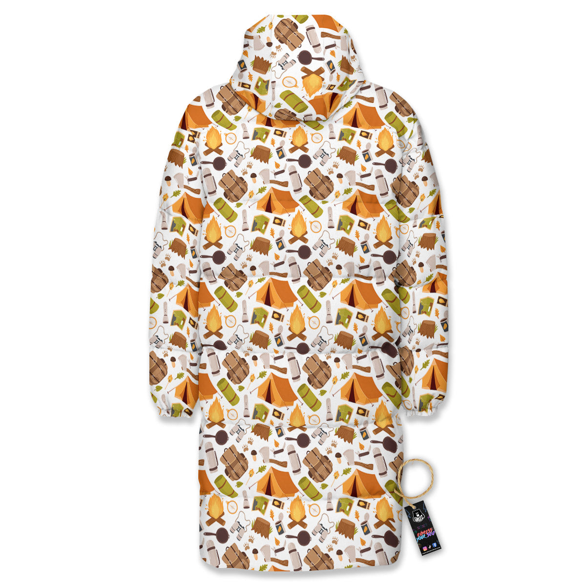 Fire Camping Print Pattern Long Down Jacket