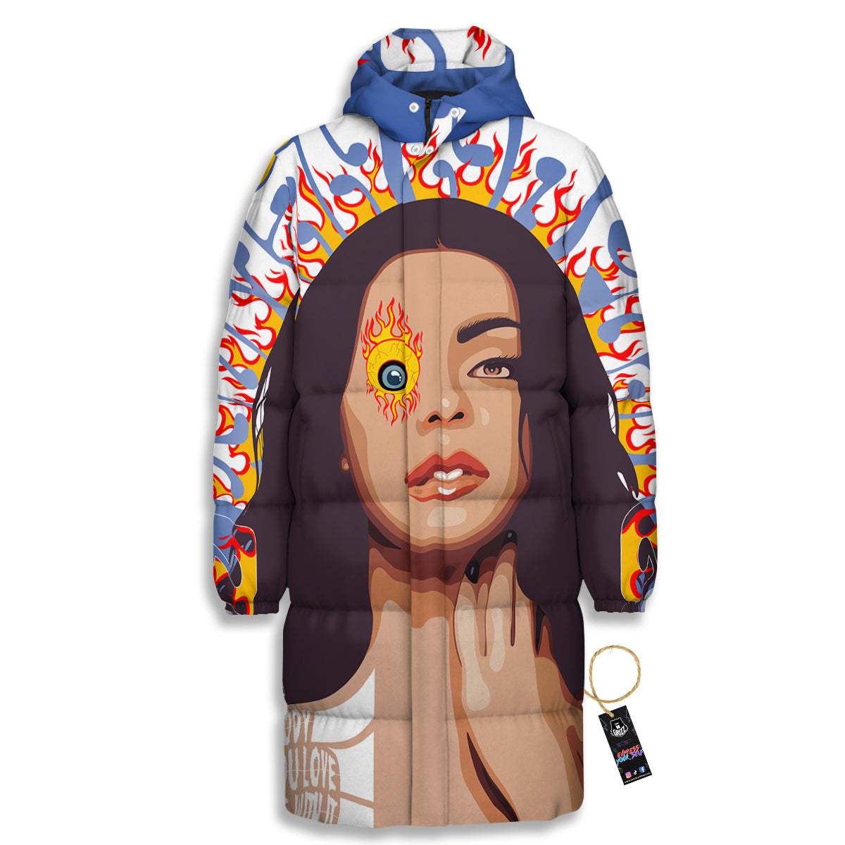 Fire Psychedelic Women Print Long Down Jacket