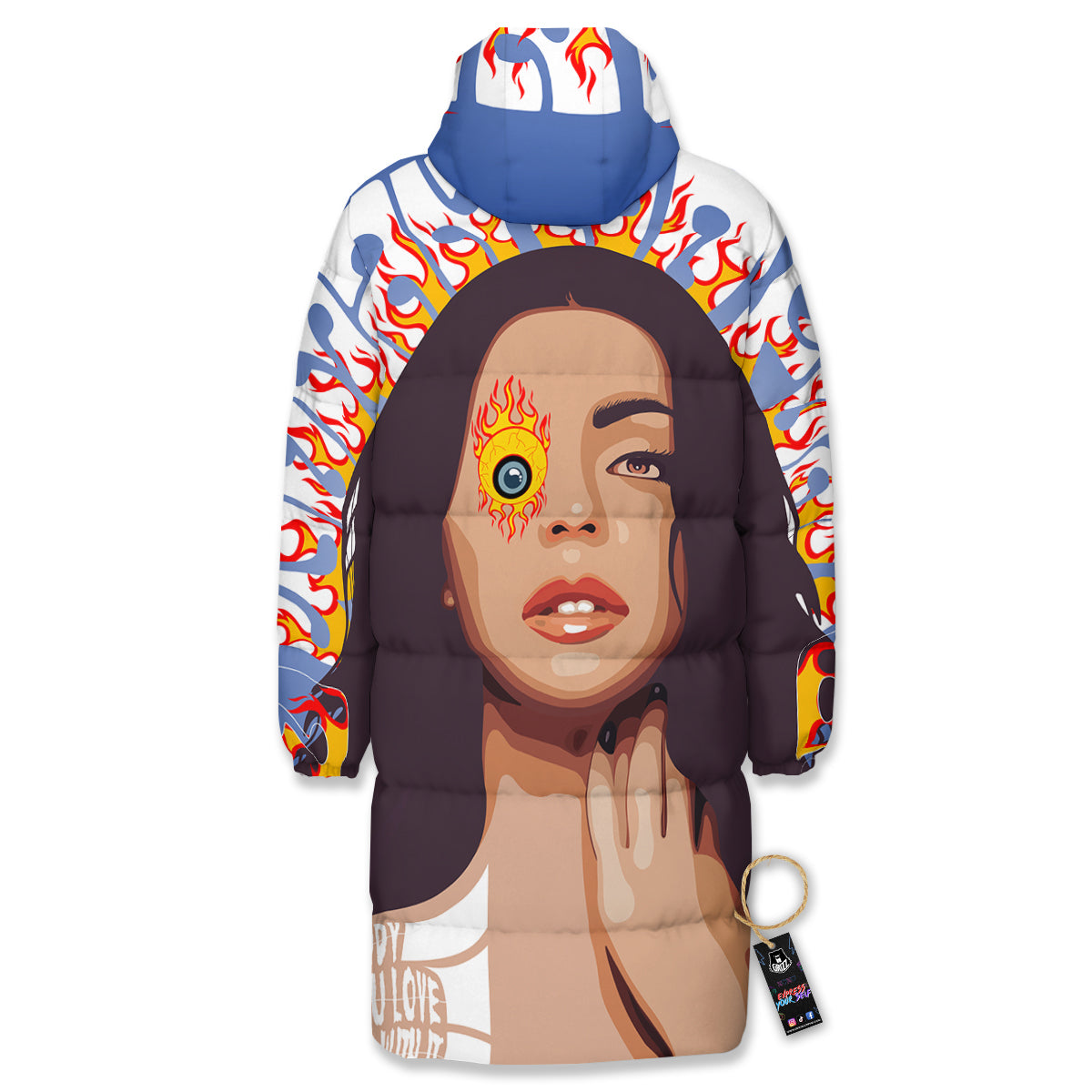 Fire Psychedelic Women Print Long Down Jacket