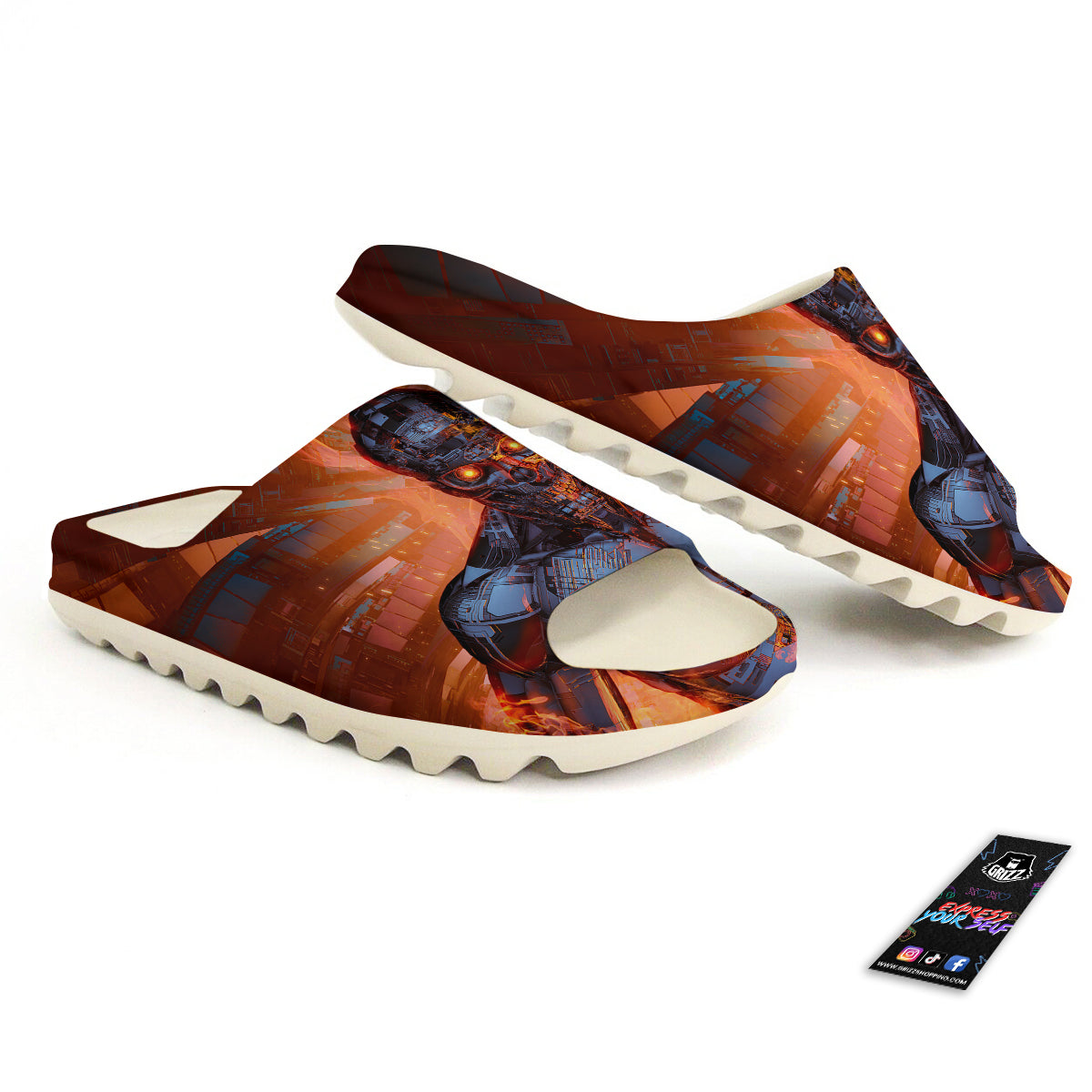 Fire Skeleton Robot Print Sandals-grizzshop