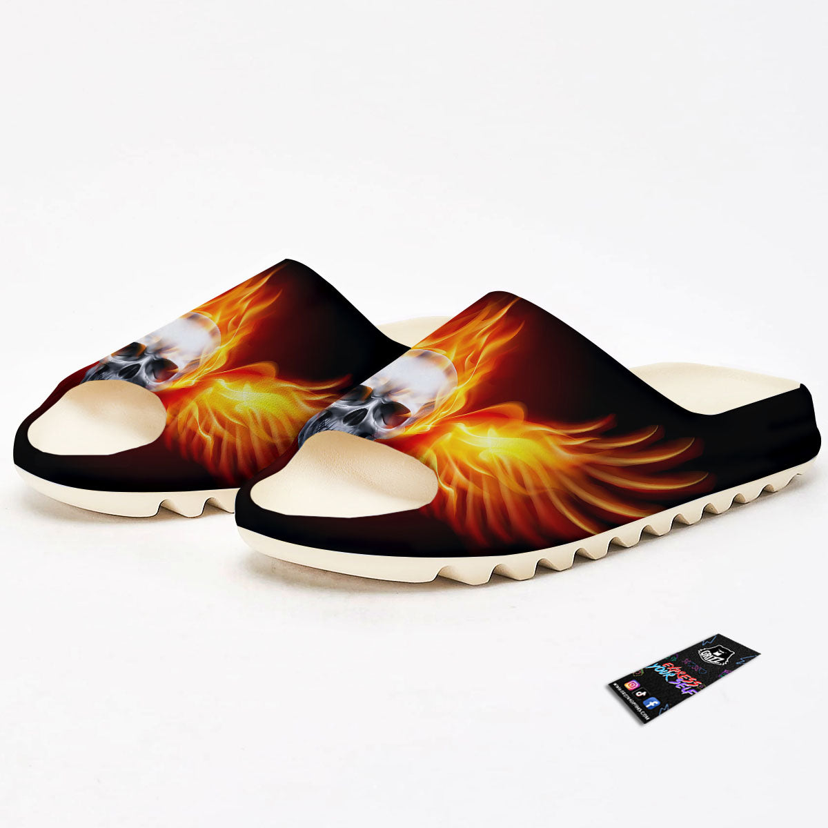 Fire Wings With Flaming Skull Print Sandals-grizzshop