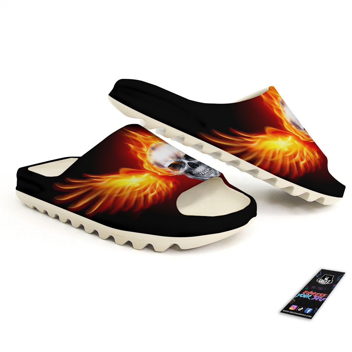 Fire Wings With Flaming Skull Print Sandals-grizzshop