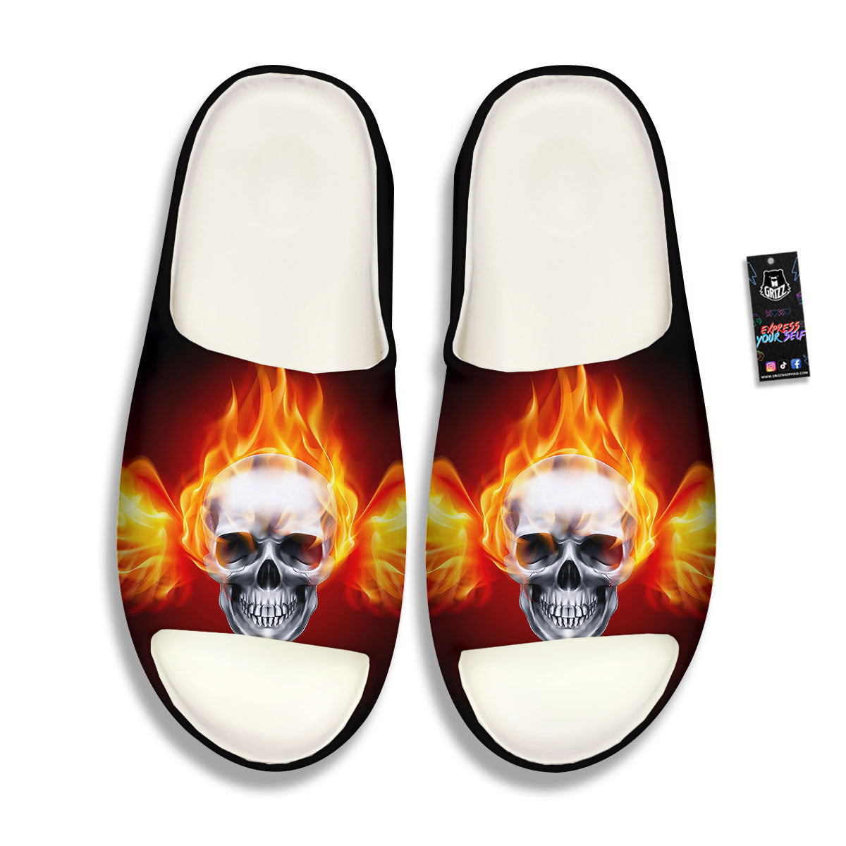 Fire Wings With Flaming Skull Print Sandals-grizzshop