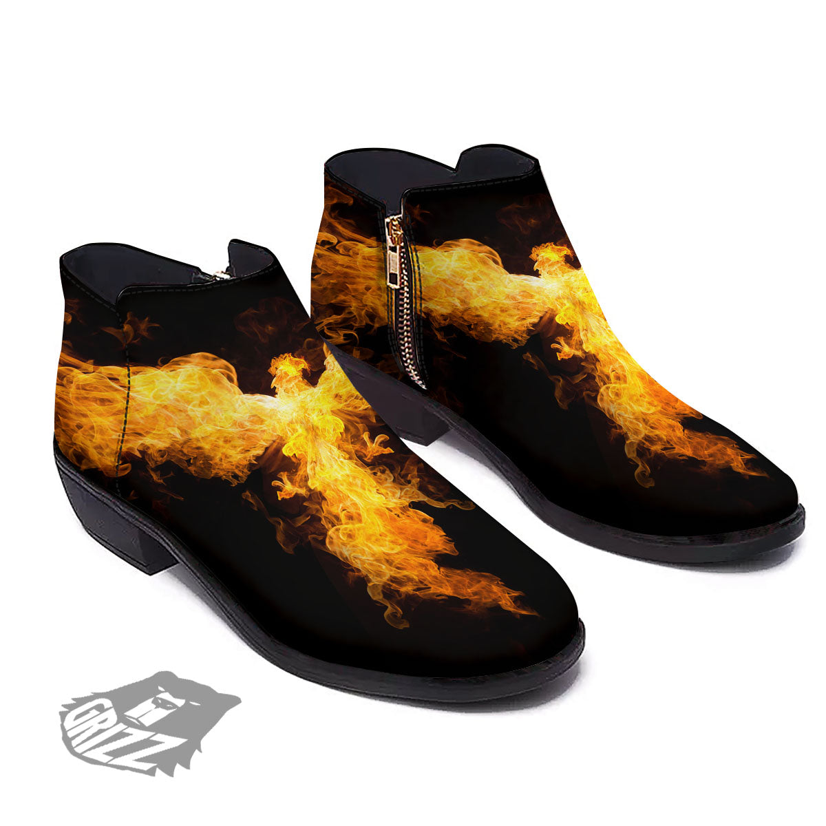 Firebird Phoenix Print Ankle Boots-grizzshop