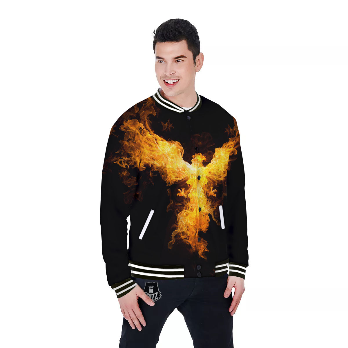 Firebird Phoenix Print Baseball Jacket-grizzshop