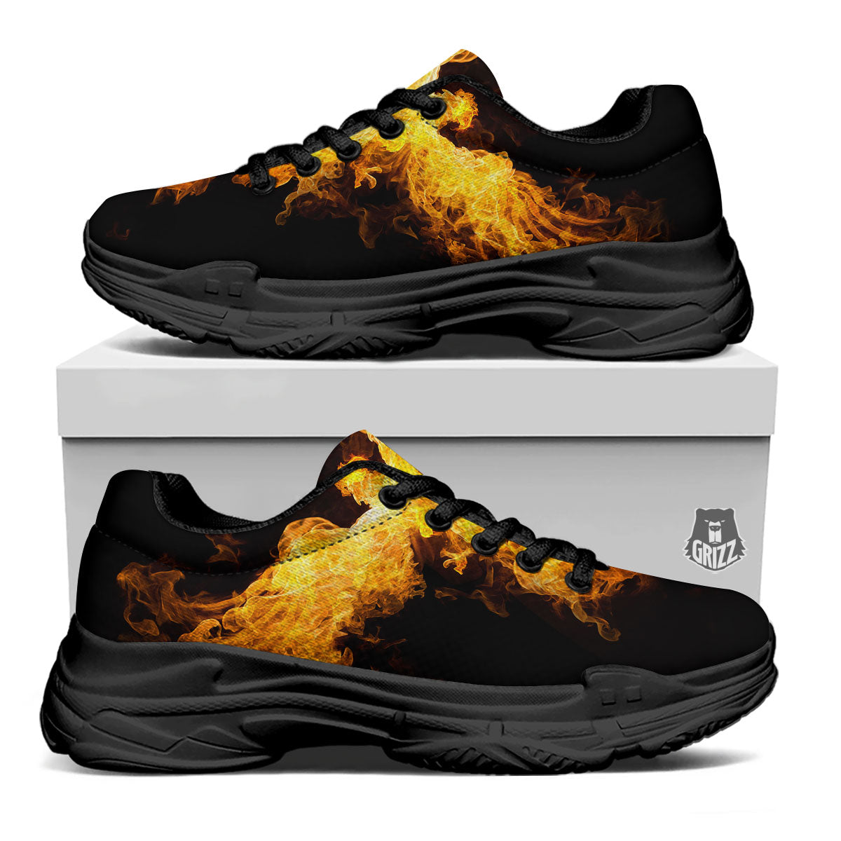 Firebird Phoenix Print Black Chunky Shoes-grizzshop