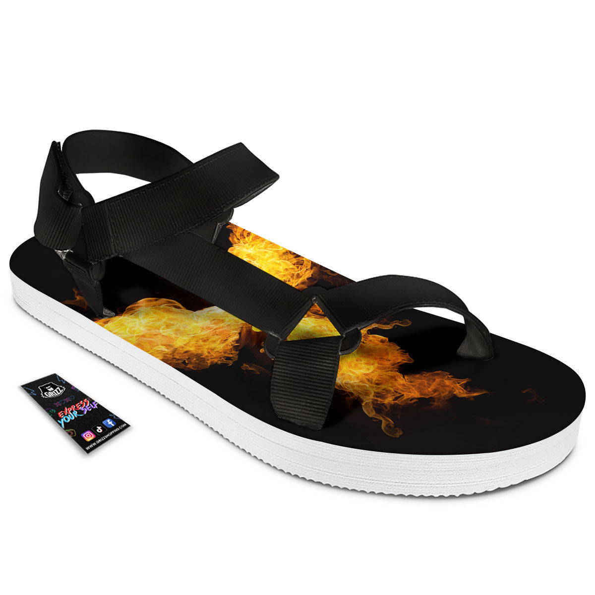 Firebird Phoenix Print Black Open Toe Sandals-grizzshop