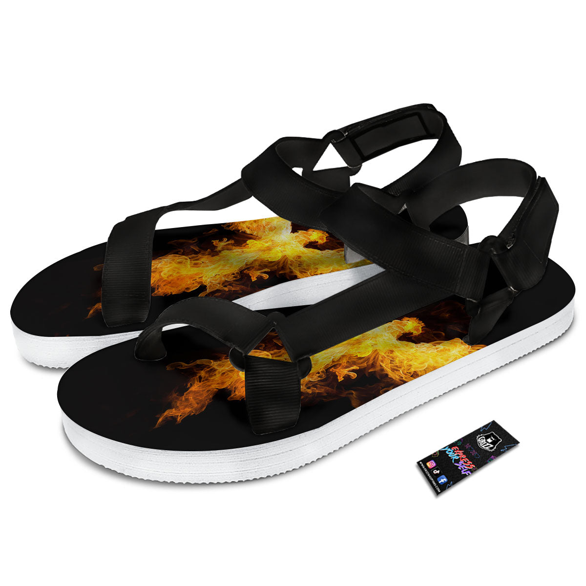 Firebird Phoenix Print Black Open Toe Sandals-grizzshop