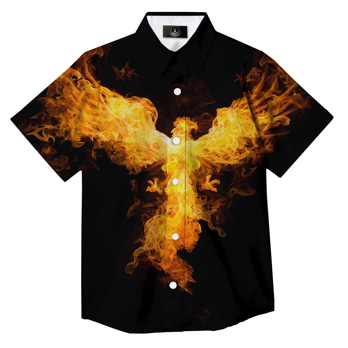 Firebird Phoenix Print Button Up Shirt-grizzshop