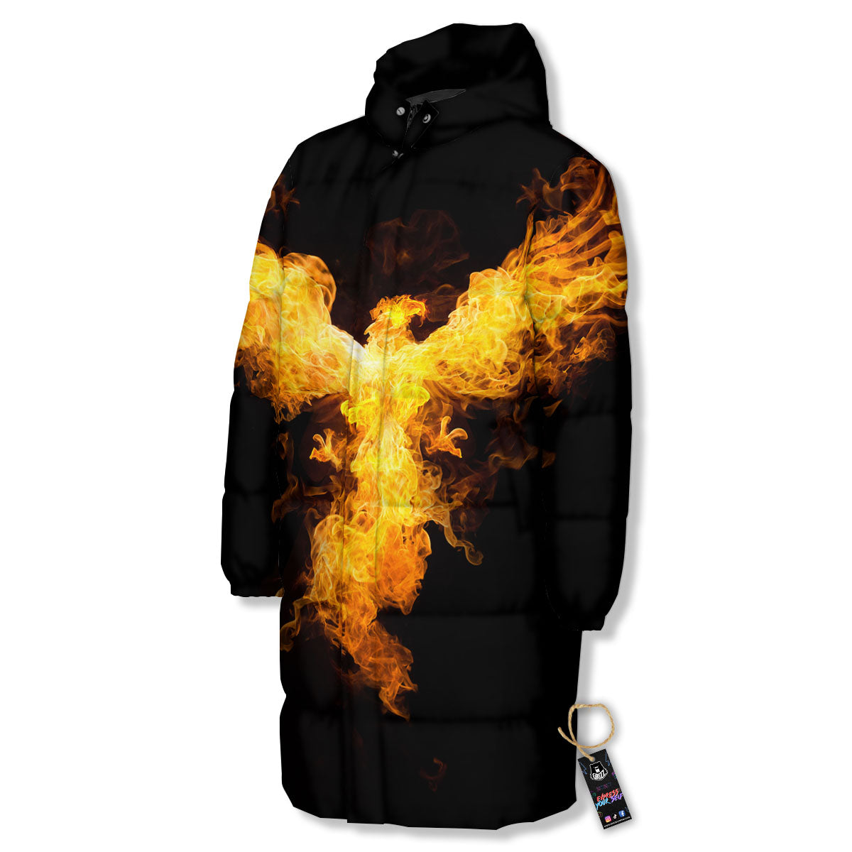 Firebird Phoenix Print Long Down Jacket-grizzshop