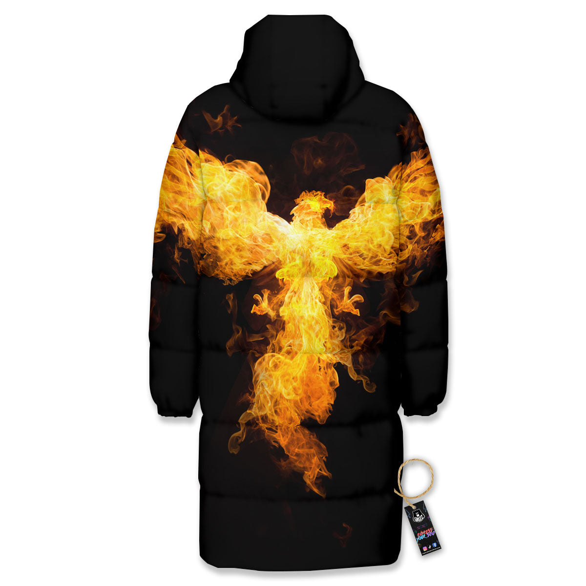 Firebird Phoenix Print Long Down Jacket-grizzshop