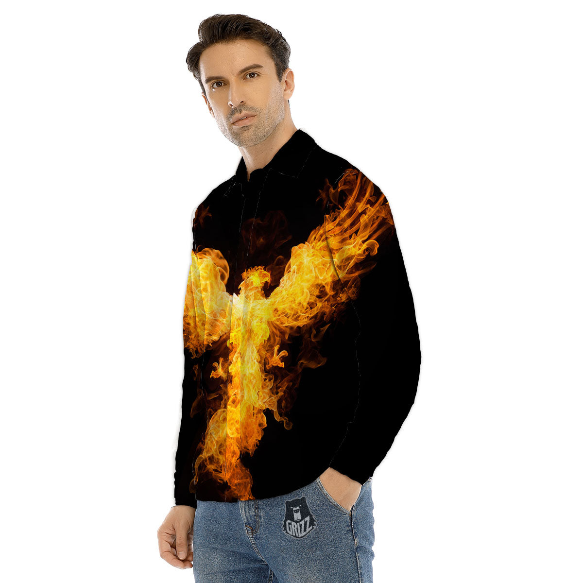 Firebird Phoenix Print Men's Dress Shirts-grizzshop
