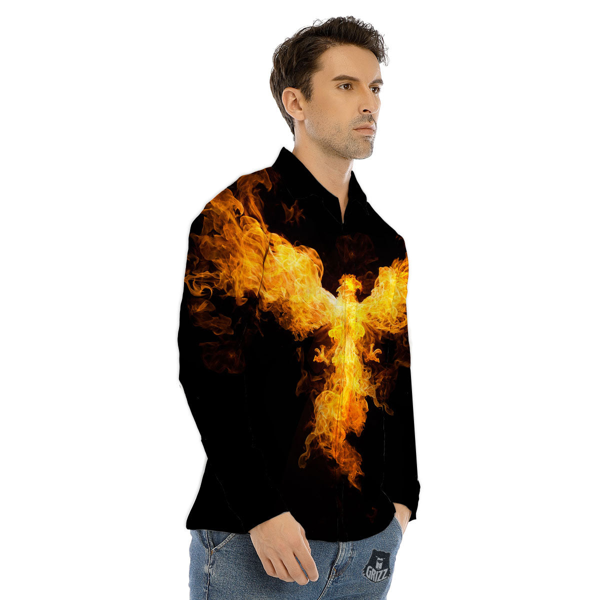 Firebird Phoenix Print Men's Dress Shirts-grizzshop