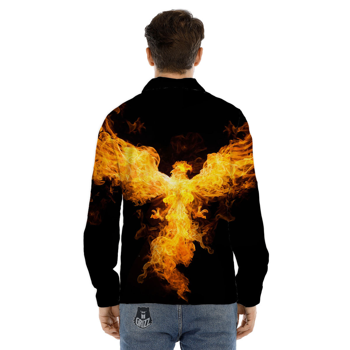 Firebird Phoenix Print Men's Dress Shirts-grizzshop