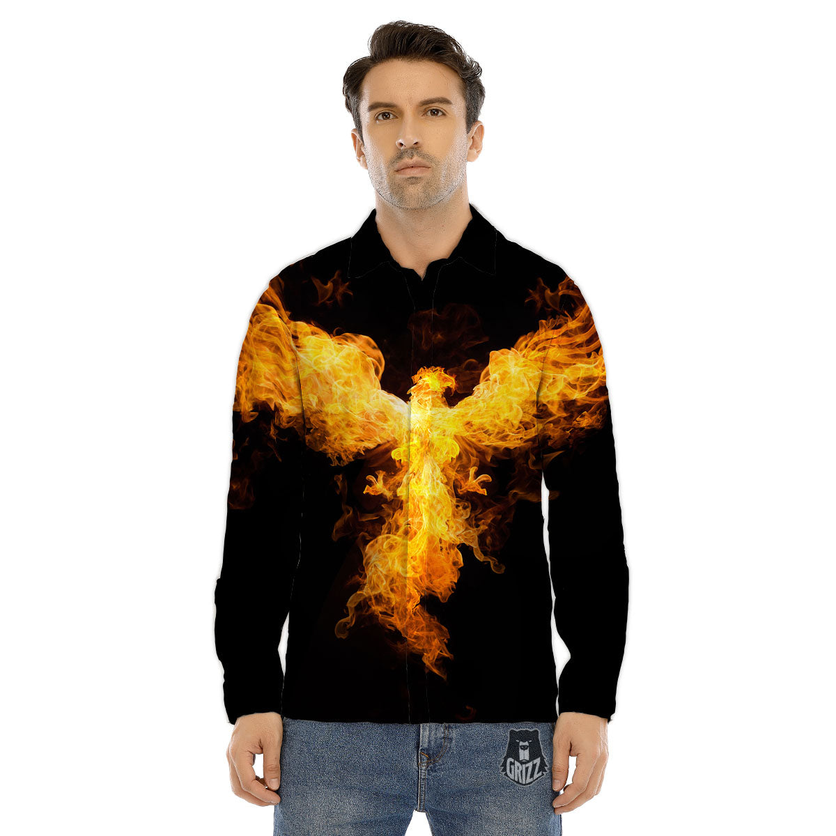 Firebird Phoenix Print Men's Dress Shirts-grizzshop