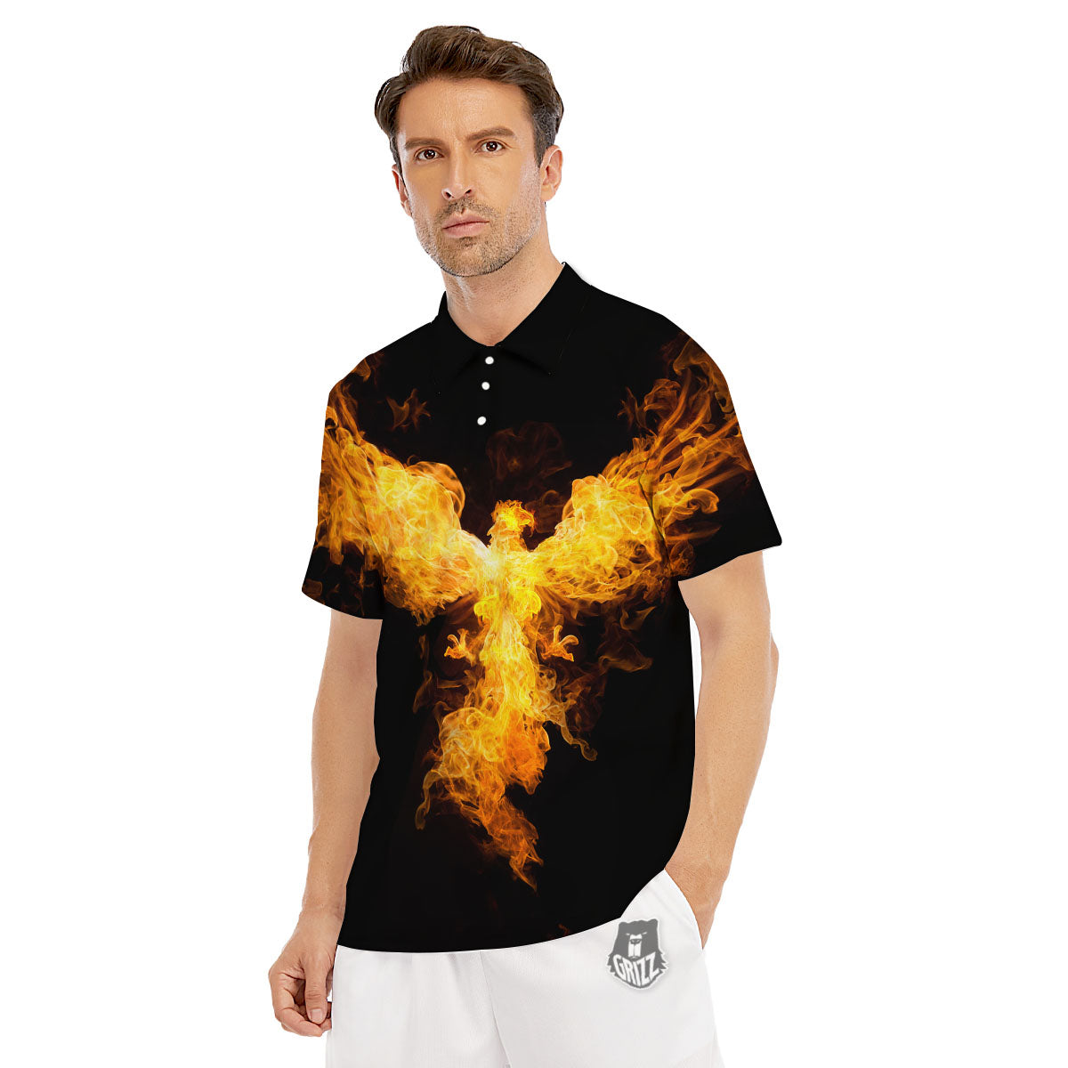 Firebird Phoenix Print Men's Golf Shirts-grizzshop