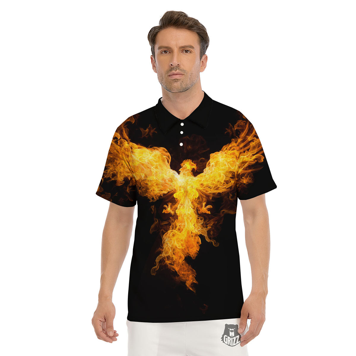 Firebird Phoenix Print Men's Golf Shirts-grizzshop