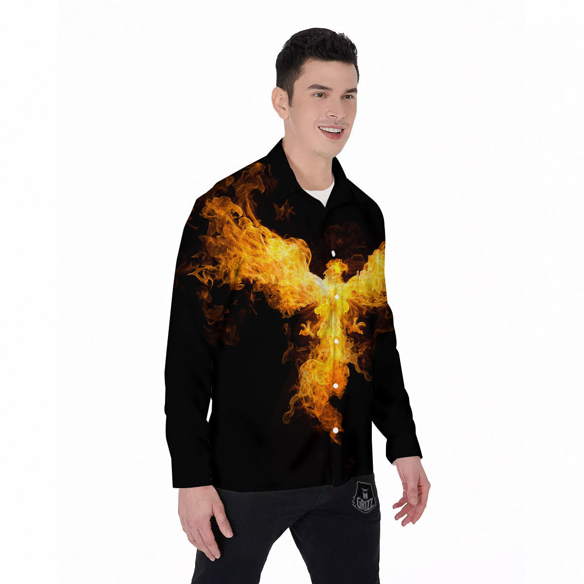 Firebird Phoenix Print Men's Long Sleeve Shirts-grizzshop