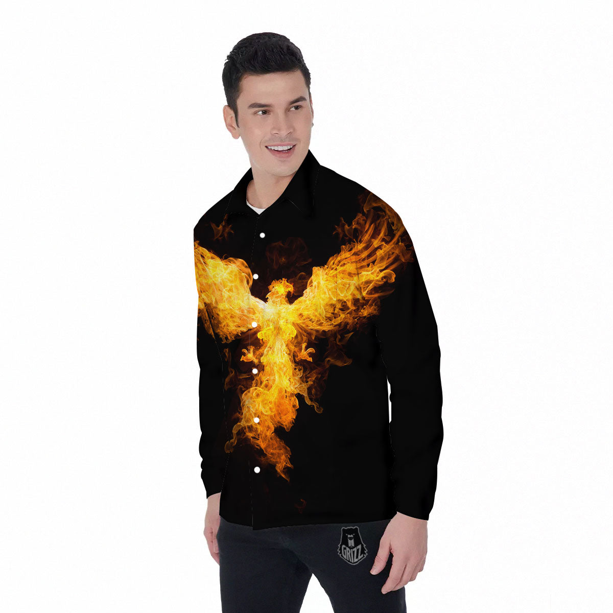 Firebird Phoenix Print Men's Long Sleeve Shirts-grizzshop