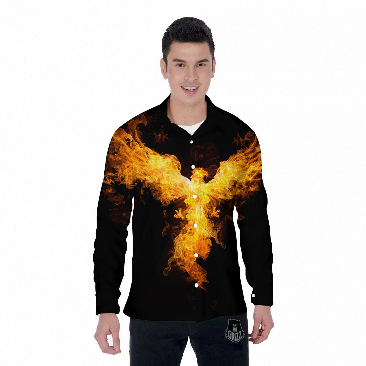 Firebird Phoenix Print Men's Long Sleeve Shirts-grizzshop