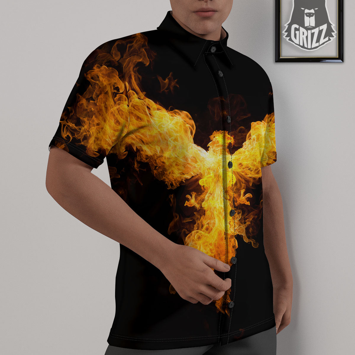 Firebird Phoenix Print Untucked Shirts-grizzshop