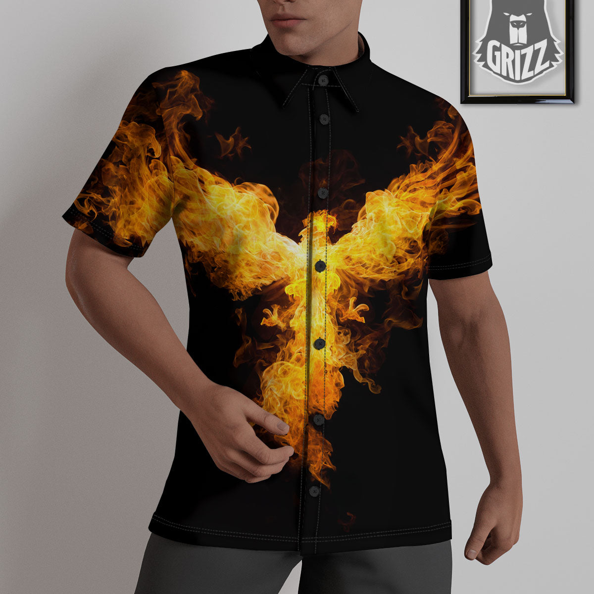 Firebird Phoenix Print Untucked Shirts-grizzshop