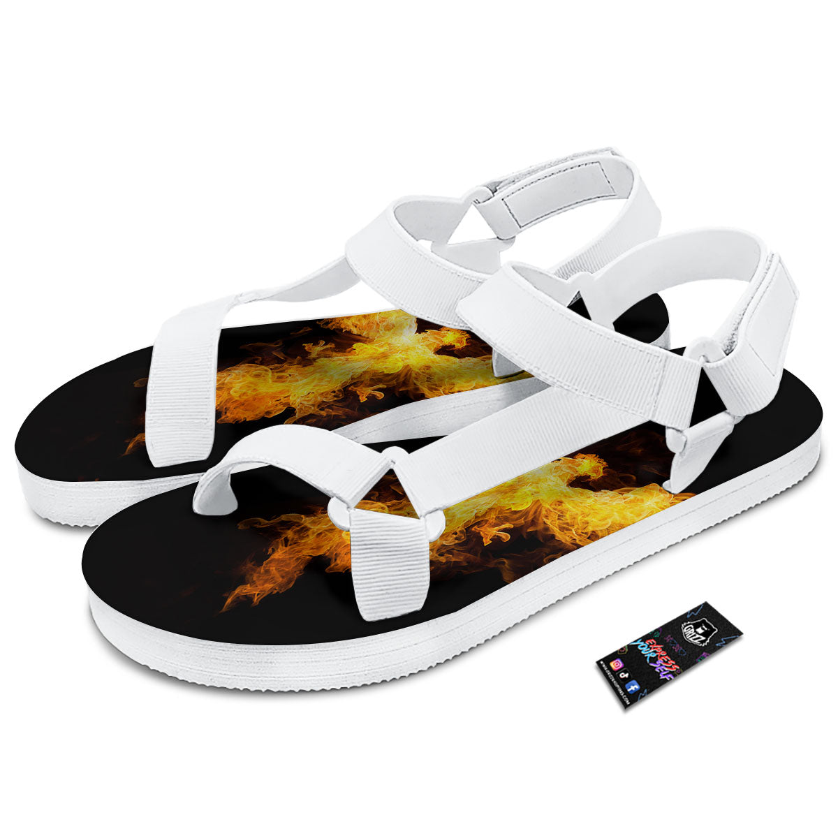 Firebird Phoenix Print White Open Toe Sandals-grizzshop