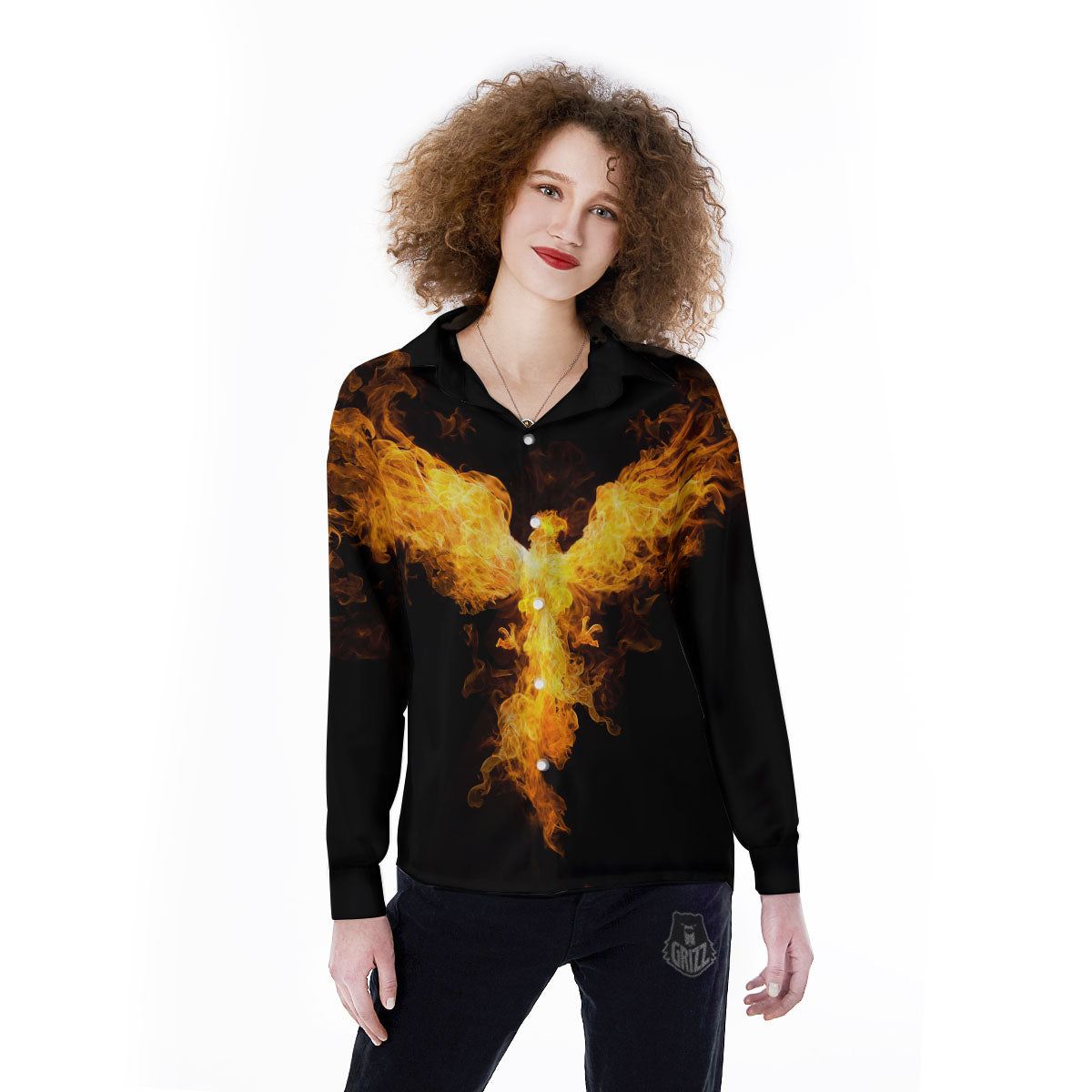 Firebird Phoenix Print Women's Long Sleeve Shirts-grizzshop